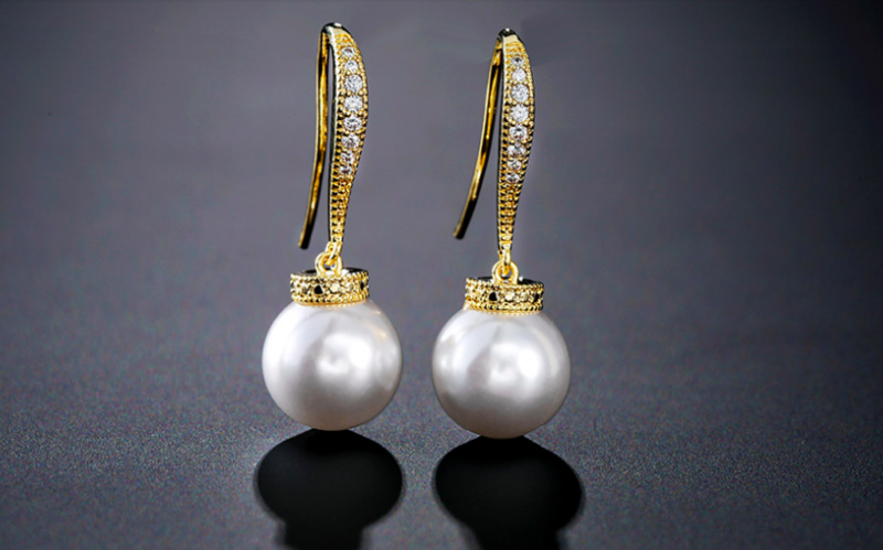 Delicate Pave Bar Pearl Drop Earring