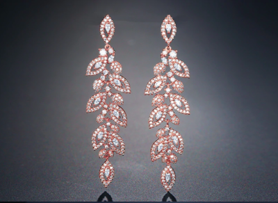 Pave Cubic Zirconia Leaf Drop Formal Earring