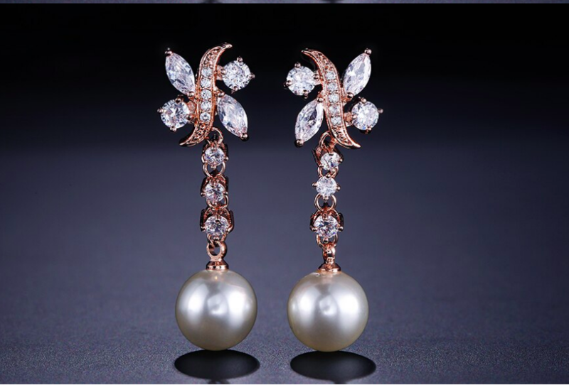 Rhodium Cubic Zirconia Pearl Drop Earring