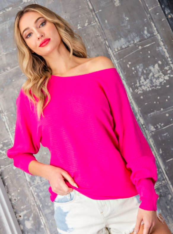 Hot Pink Ribbed Sweater