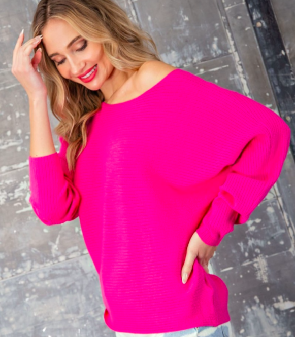 Hot Pink Ribbed Sweater