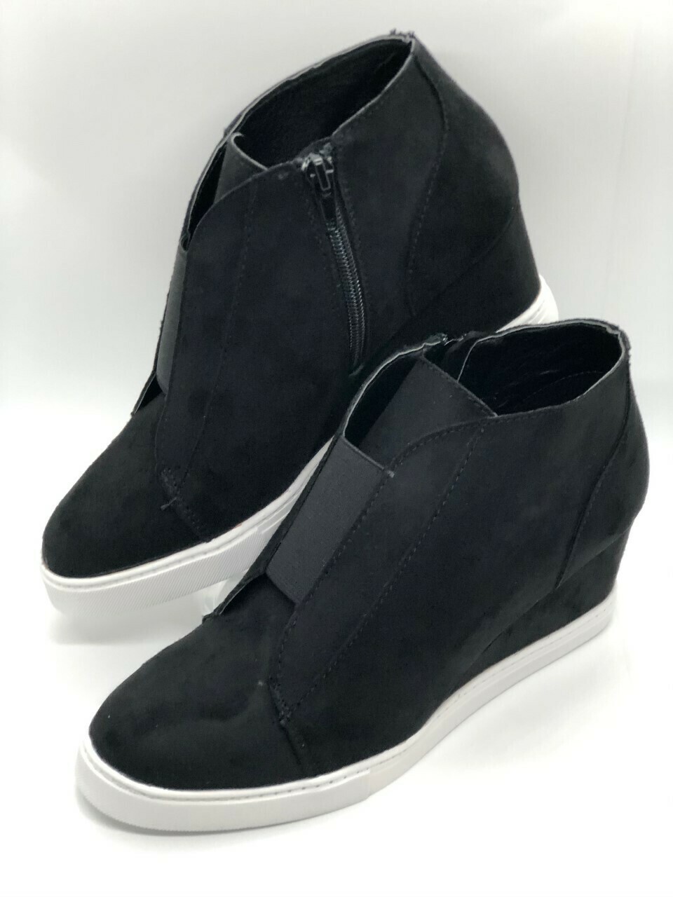 Black Faux Suede Wedge Sneaker