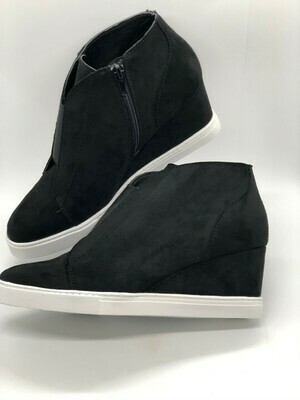 Black Faux Suede Wedge Sneaker