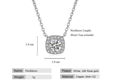 Heirloom Look Square Halo CZ Pendant Necklace