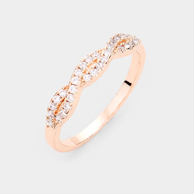 Rose Gold Plated CZ Braided Delicate Ring