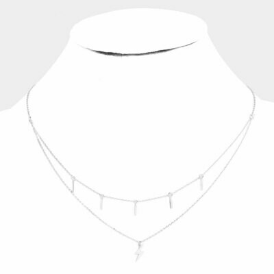 Double Layered Brass Metal Bar Lightning Pendant Necklace