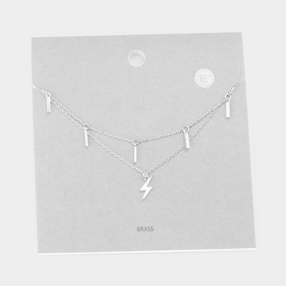 Double Layered Brass Metal Bar Lightning Pendant Necklace