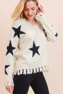 S1300-IVORY SUPER SOFT STAR SWEATER