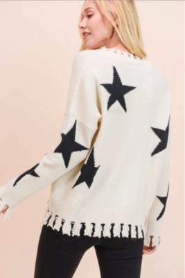 S1300-IVORY SUPER SOFT STAR SWEATER