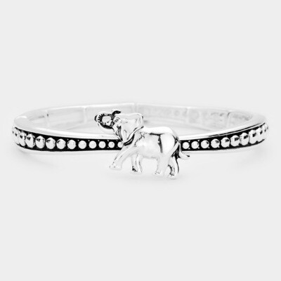 Antique Silver Metal Elephant Stretch Bracelet