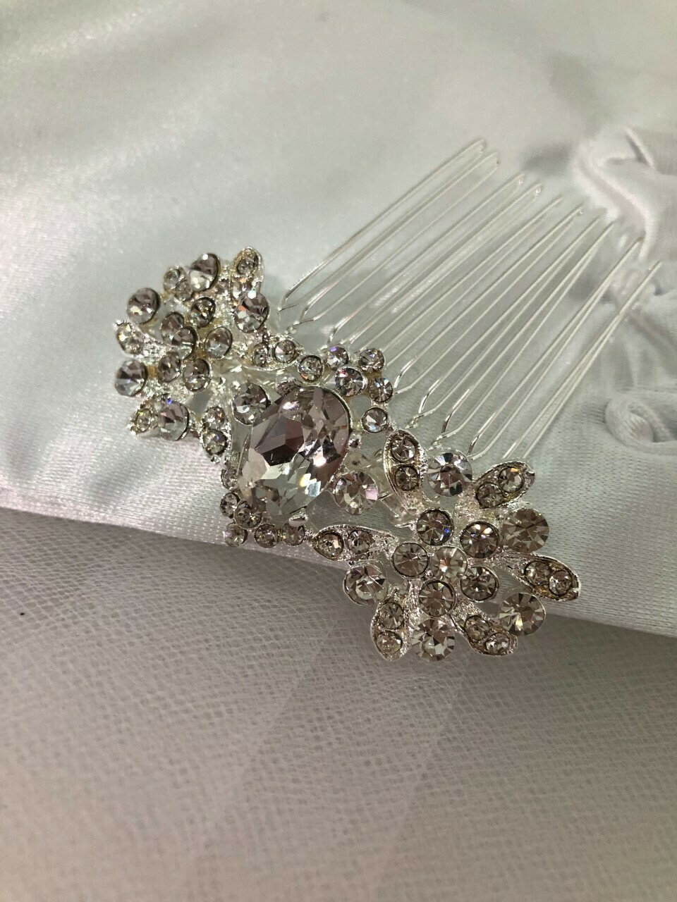 Silver Crystal Art Deco Small Hair Comb