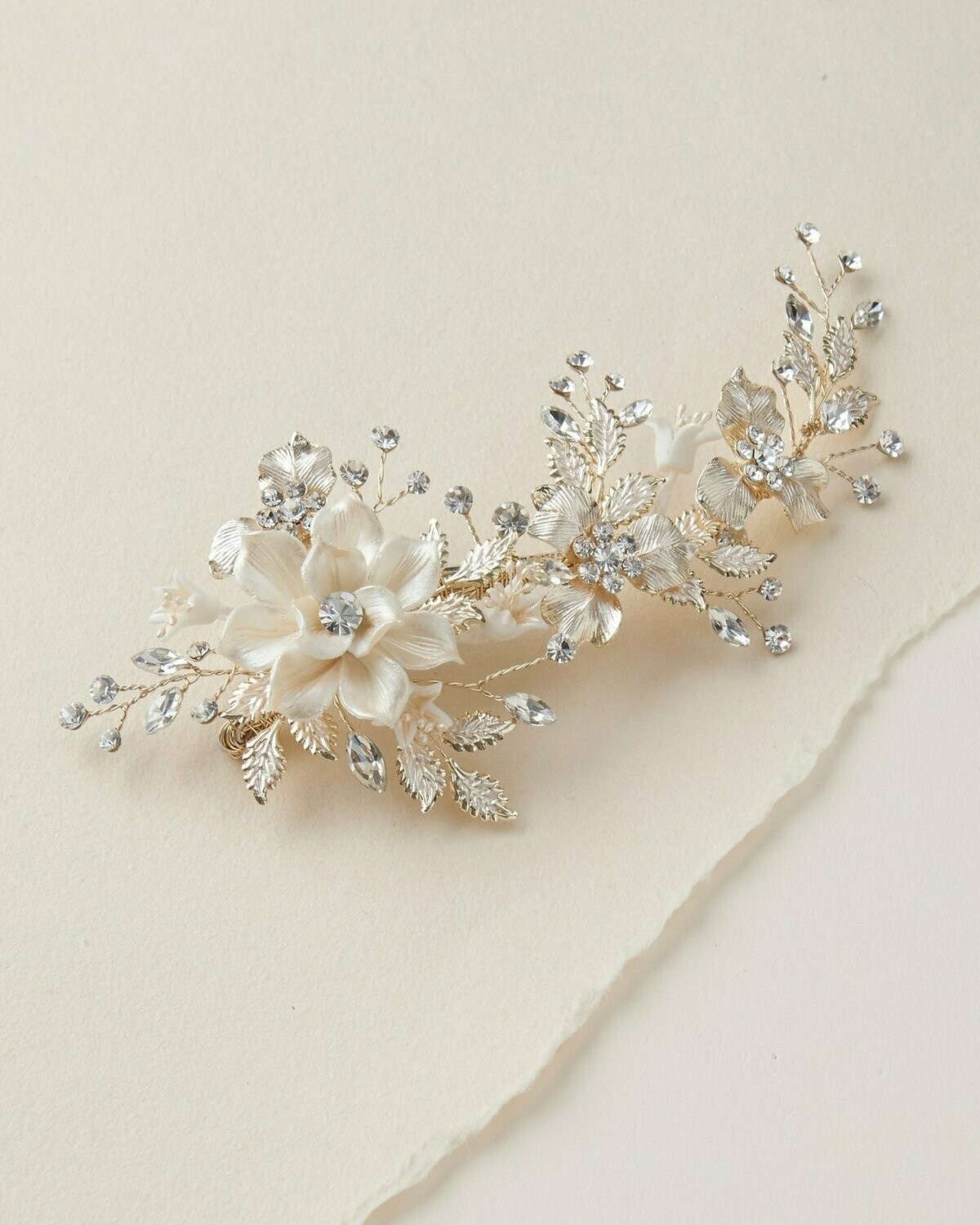 Ivory Floral Hair Comb, COLOR: Gold