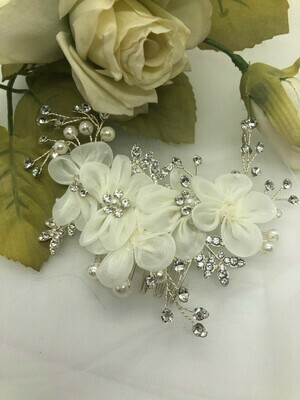 Crystal Fabric Flower Pearl Hair Comb