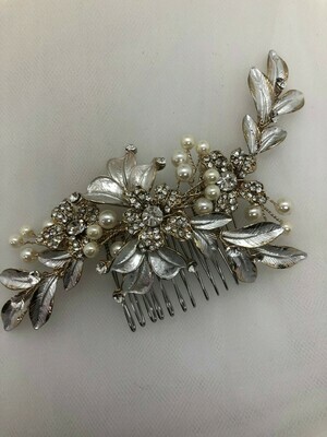 Brushed Leaves Crystal Pearl Hair Comb