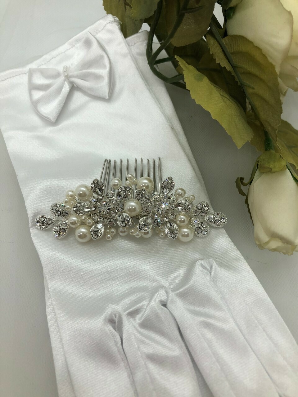 Beautiful Crystal Large Pearl Straight Hair Comb