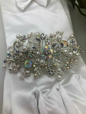 White Pearl Clear/AB Crystal Hair Comb