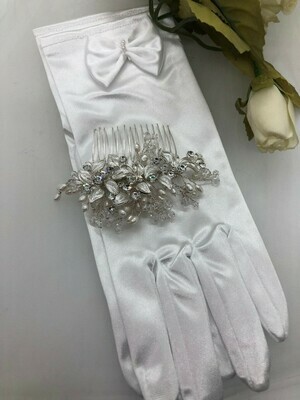 Silver Leaf Crystal Freshwater Pearl Hair Comb