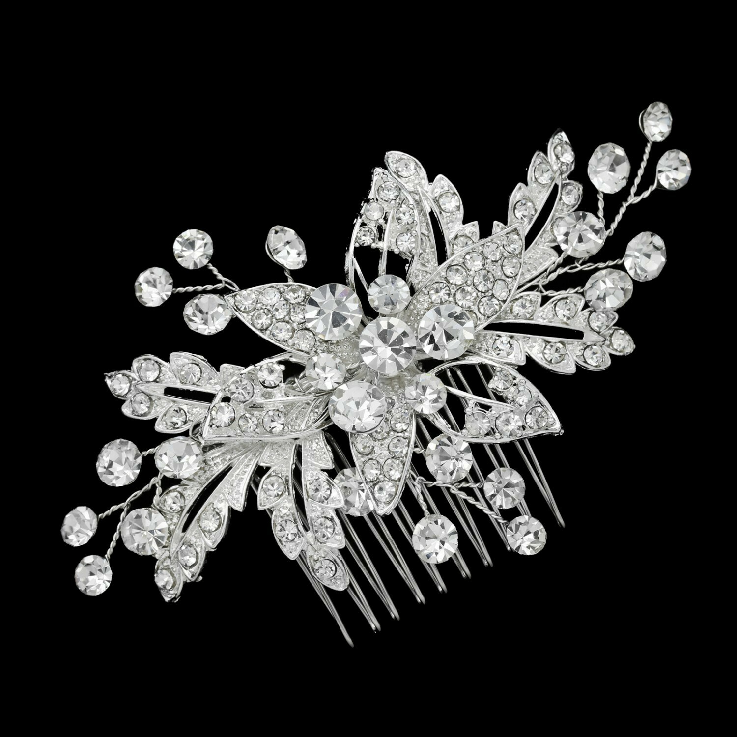 Glistening Floral Crystal Hair Comb