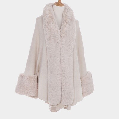S6110 Faux Fur-Trim Cape Poncho