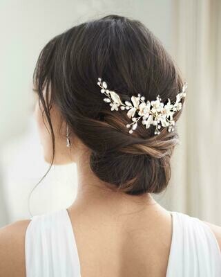 Floral Pearl Leaf Crystal Backpiece Hair Comb