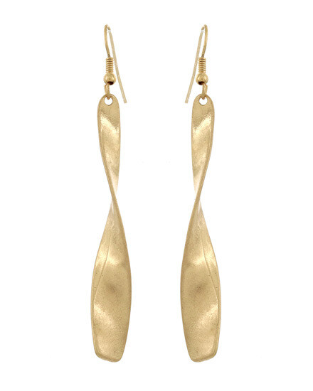 Aged Gold Twist Bar Fish Hook Earrings