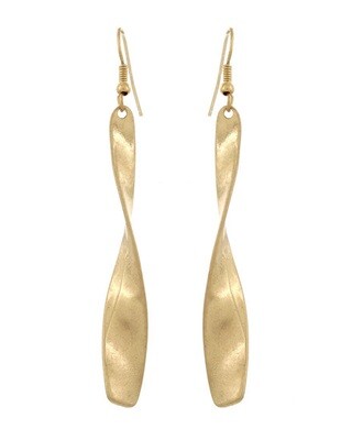 Aged Gold Twist Bar Fish Hook Earrings