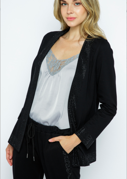 Embellished Long Sleeve Black Jacket