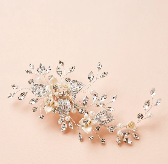 Floral Marquise Crystal Pearl Hair Clip