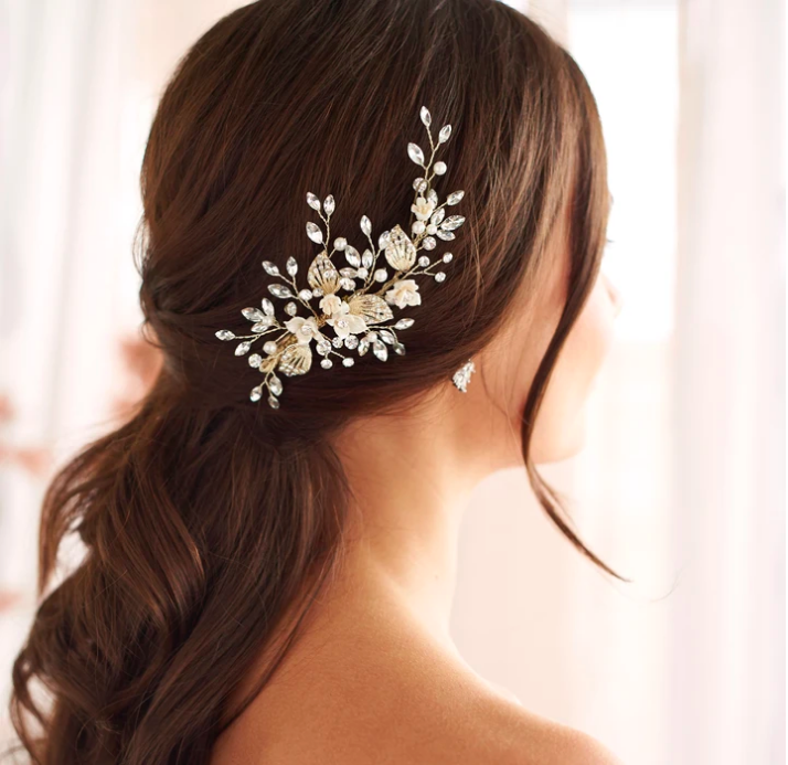 Floral Marquise Crystal Pearl Hair Clip