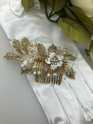 Gold Botanical Center Brushed Flower Hair Comb