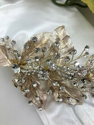Dramatic Gold Leaf Crystal Hair Clip