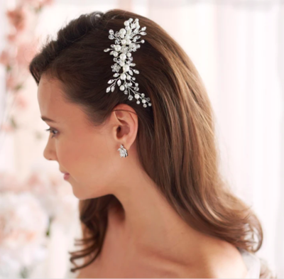 Clear Crystal Floral Pearl Hair Comb