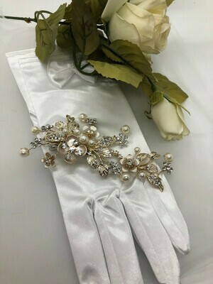 Gold Crystal Pearl Brushed Flower Hair Clip