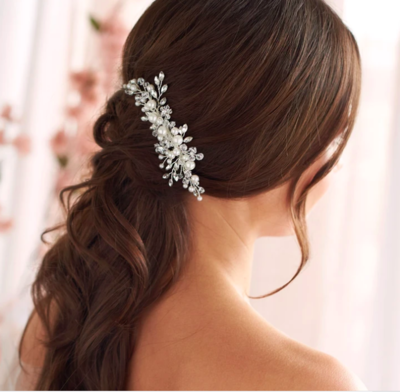 Clear Crystal Floral Pearl Hair Comb