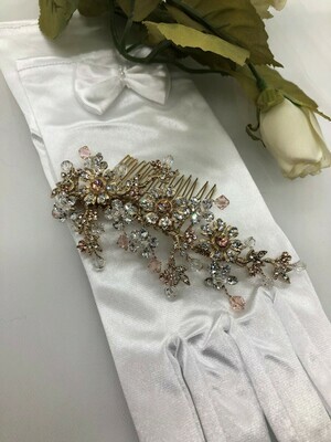 Gold Hair Comb Clear & Rose Gold Crystals