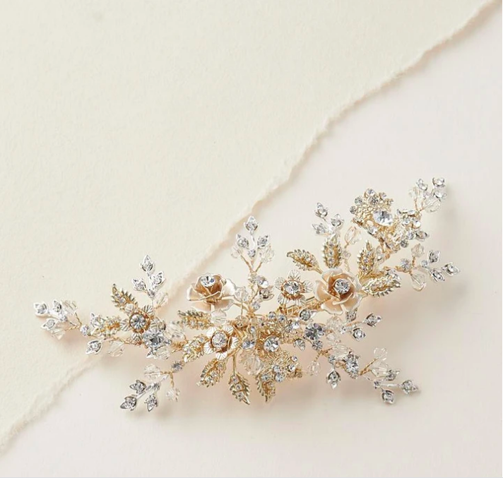 Breathtaking Metal Rose Burst Crystal Hair Clip, COLOR: GLD