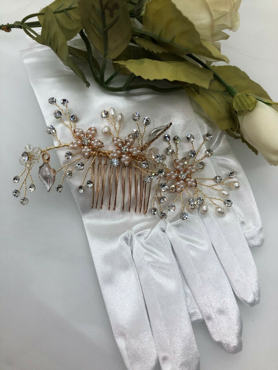 Delicate Gold/Rose Gold Crystal Pearl Spray Hair Comb