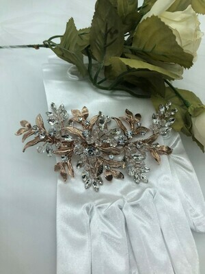 Rose Gold Crystal & Leaf Hair Clip