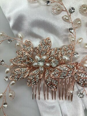 Rose Gold Statement Crystal Pearl Hair Comb