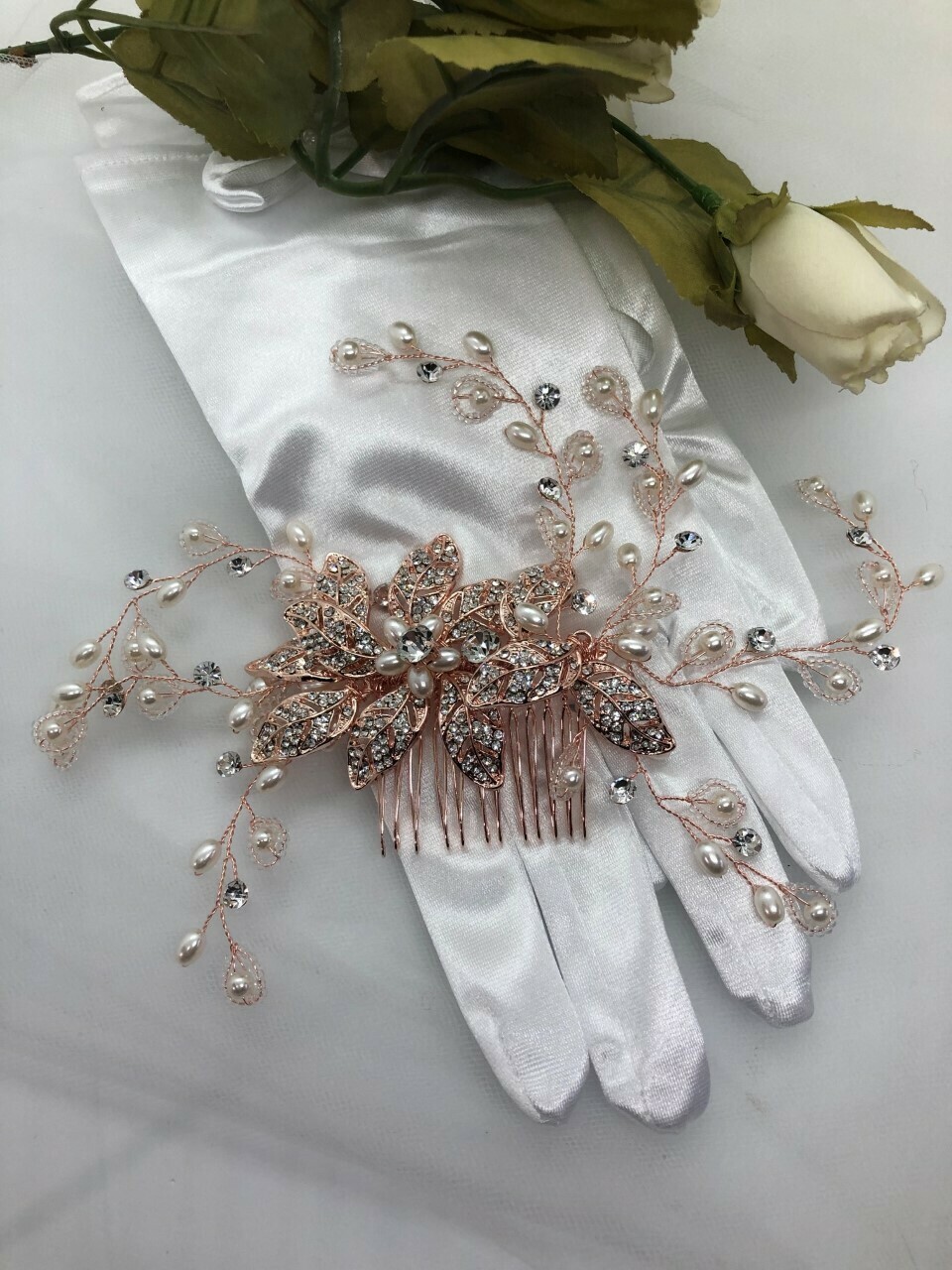 Rose Gold Statement Crystal Pearl Hair Comb