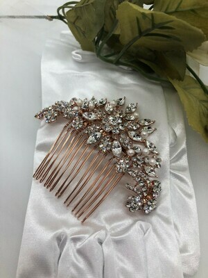Perfect Rose Gold Crystal Pearl Hair Comb