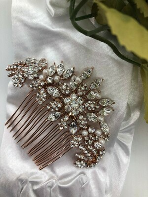 Perfect Rose Gold Crystal Pearl Hair Comb