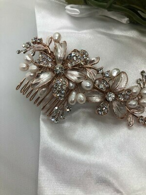 Blush Leaf Freshwater Pearl Botanical Hair Comb