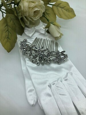 Crystal Marquis Flower Burst Silver Hair Comb