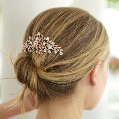 Shimmering Crystal Leaf Floral Hair Comb