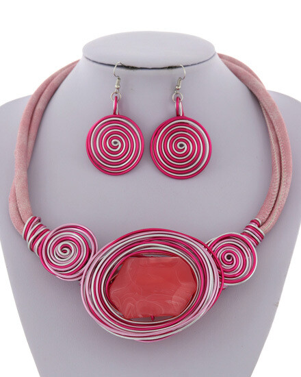 Pink Cord Hand Wired Designer Look Necklace Set