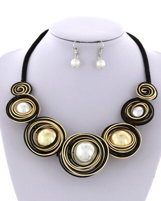 Black Cord Hand Wired Faux Large Pearl Set