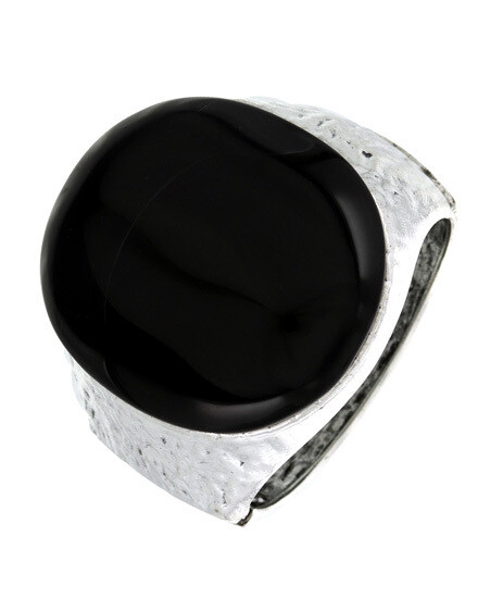 Silver Black Stone Hammered Acrylic Cuff Bracelet