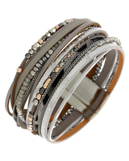 Black Gold Grey Multi Seed Beads Magnetic Bracelet