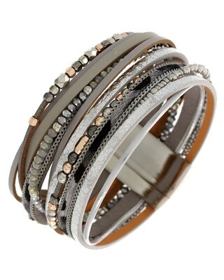 Black Gold Grey Multi Seed Beads Magnetic Bracelet